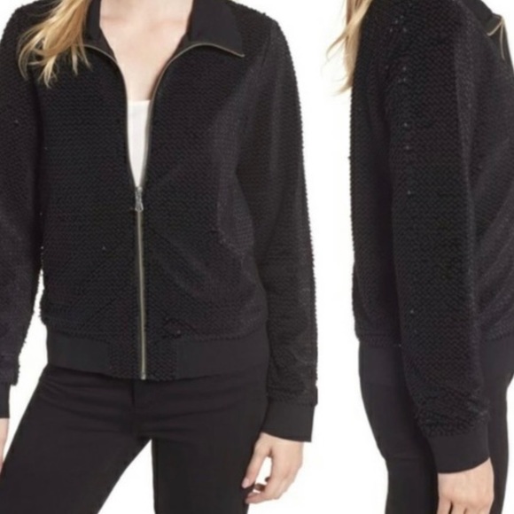 TROUVE Black ALL OVER SEQUINS Bomber Jacket Zipper M - Picture 12 of 16